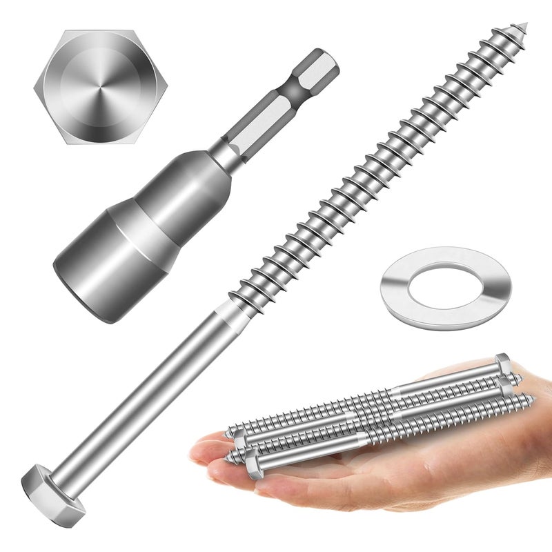 MYWISH (8Sets) 3/8" x 6" Hex Head Lag Bolts, Heavy Duty Lag Screws with Washers, 304 Stainless Steel Bolts 18-8, Lag Screws Wood Screws, Partial Thread Bright Finish, 3/8 Bolt by - Image 1